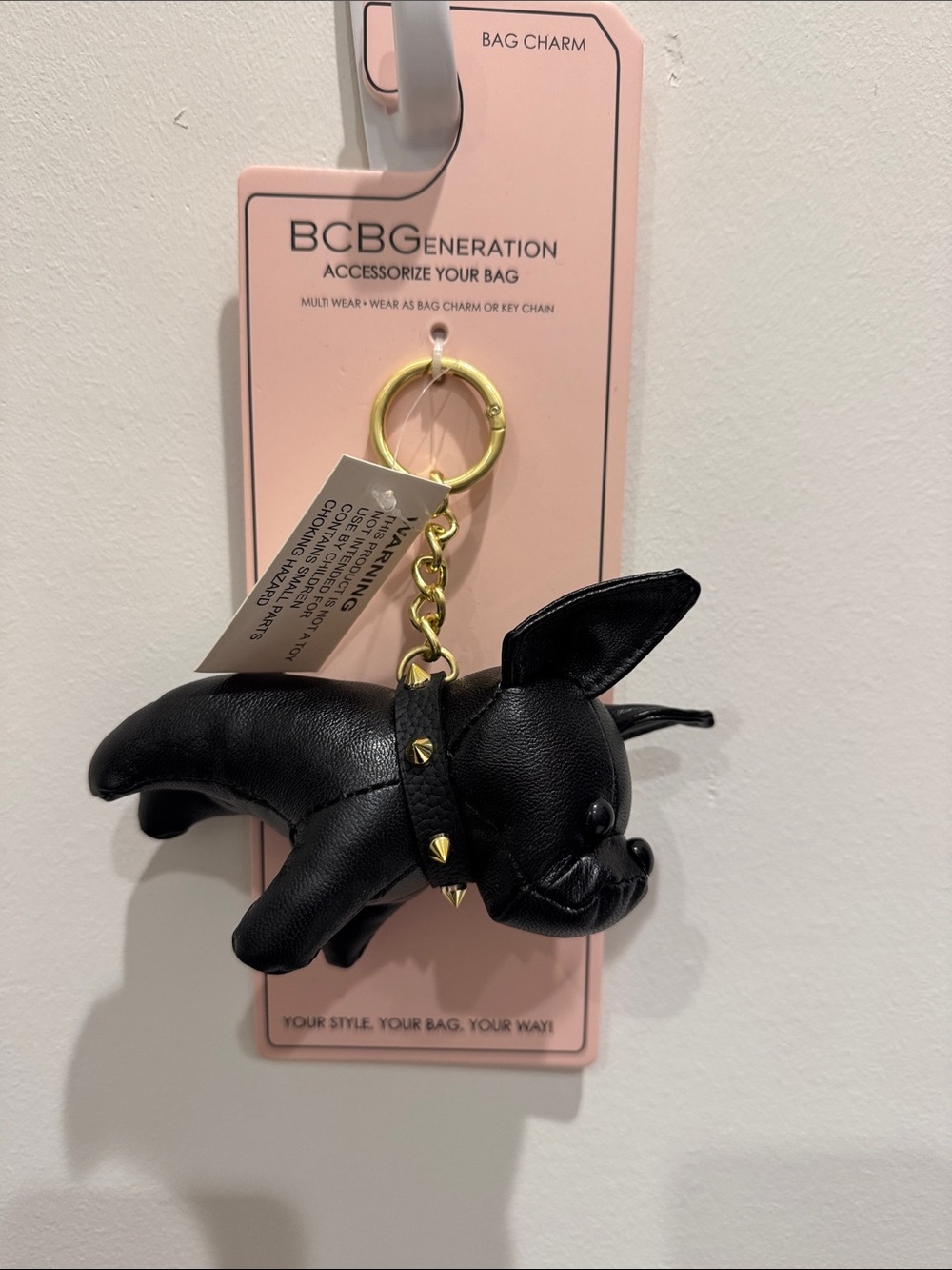 BCBGeneration Black Puppy Bag Charm Keyring with Gold Studs